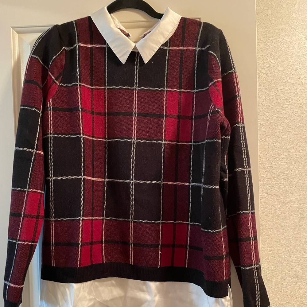 Tahari Red and Black Plaid Women's Sweater